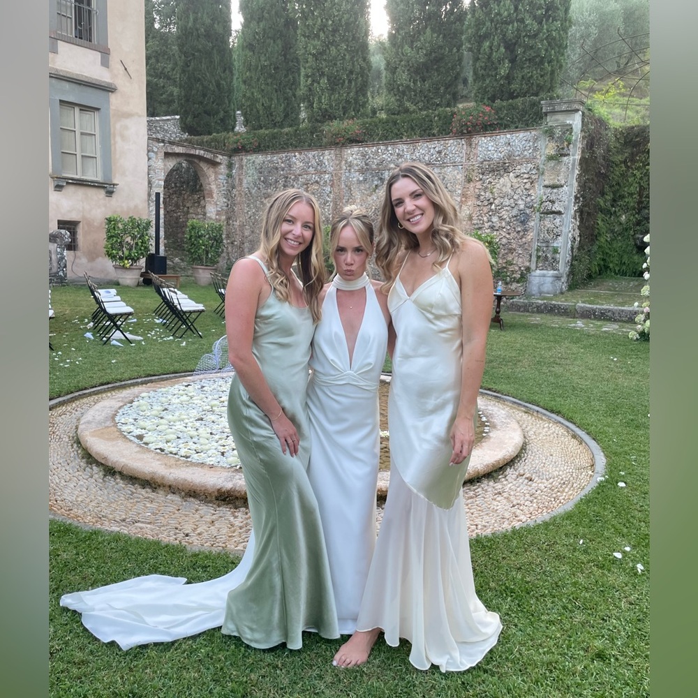 Meshki Elegant Satin Bridesmaid Dress in Sage